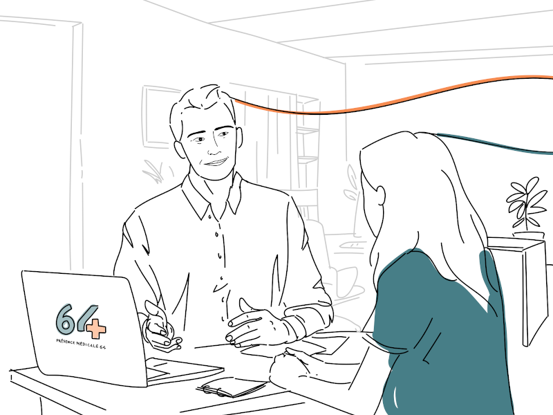 Illustration d'un membre de l'équipe Présence médicale 64 accueillant une interne en médecine générale